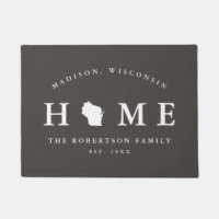 Grey and White State of Wisconsin Map Mat,