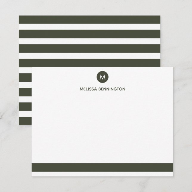 Grey and White Stripe Monogram Personalised Card (Front/Back)