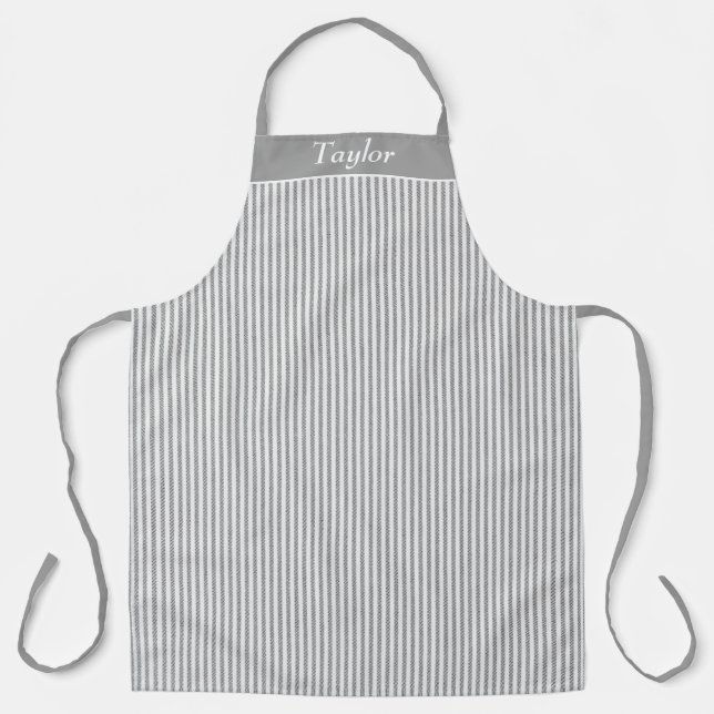 Grey and White Stripe Personalised Apron (Front)