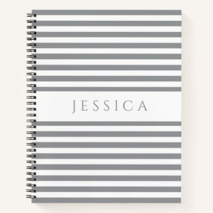 Grey And White Striped Pattern Name Notebook