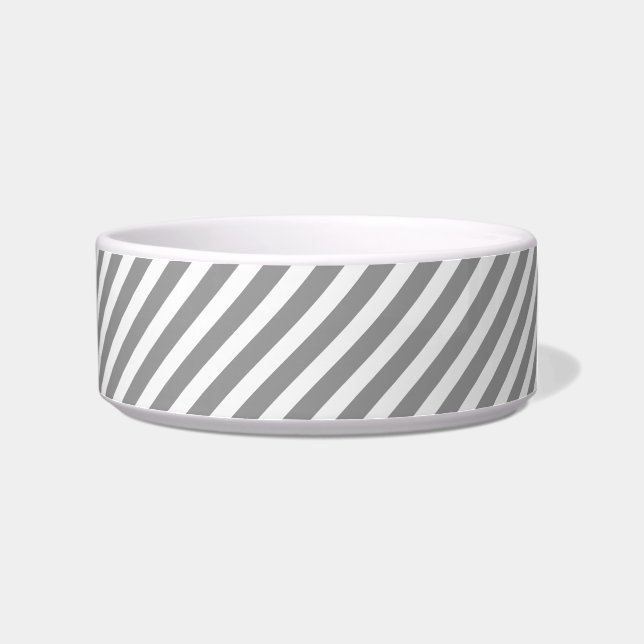 Grey and White Stripes Monogram Small Dog Bowl (Right)