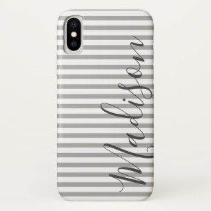 Grey and White Stripes  Personalised Name Case-Mate iPhone Case