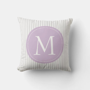 Grey And White Stripes Purple Custom Monogram Cushion