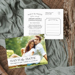 Grey and White Tab Modern Photo Save the Date Announcement Postcard<br><div class="desc">Chic modern vintage photo postcard wedding Save the Date. Design features your engagement photo with an elegant simple tab frame overlay and space for your wedding date and bride and groom's names on the front. Stylish mix of traditional and script typography on the back side and a trendy vintage inspired...</div>