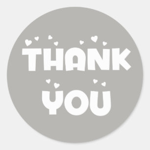Grey And White Thank You Hearts & Love Wedding Classic Round Sticker