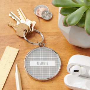Grey and white tile blocks custom key ring