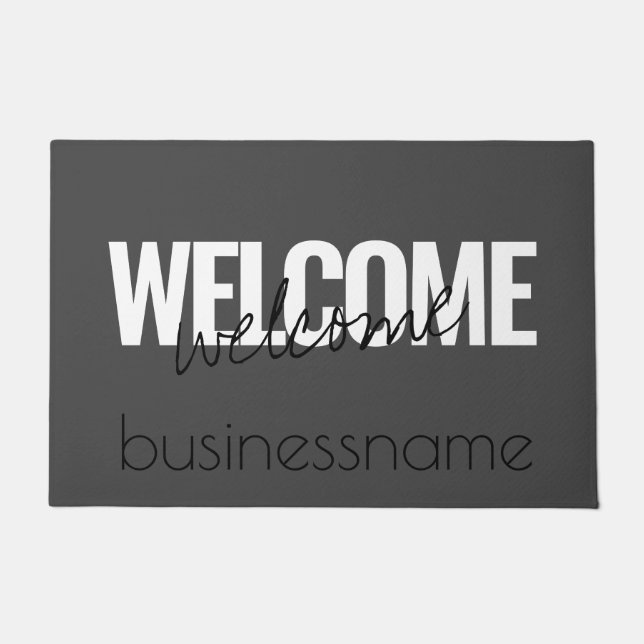 Grey and White Trendy Custom Business Bold Welcome Doormat (Front)