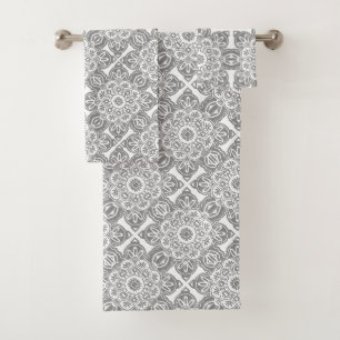  Grey and white Tribal Bath Towel Set