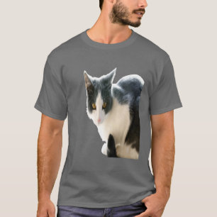 Grey And White Tuxedo Cat Vector Art T-Shirt