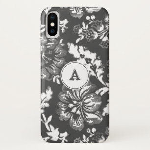 Grey And White Vintage Floral Print With Monogram Case-Mate iPhone Case