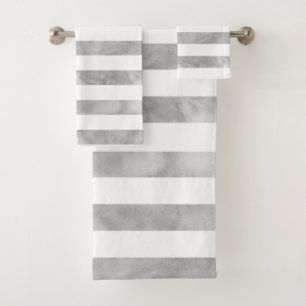 Grey and White Watercolor Stripes Bath Towel Set