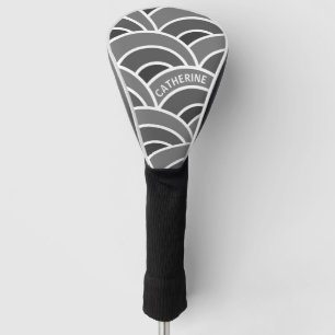 Grey and White Wave Pattern Personalised Golf Head Cover