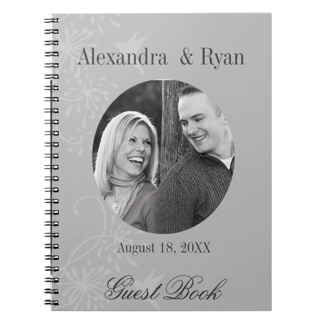 Grey and White Wedding Guest Sign In Spiral Notebook (Front)