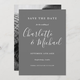 Grey And White Wedding Save the Date Photo  Invitation