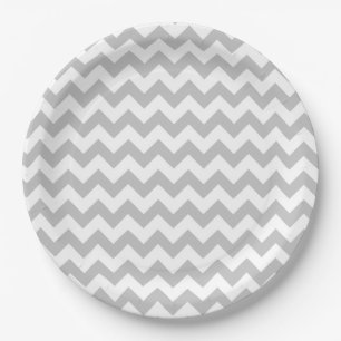 Grey and White Zigzag Chevron Pattern Paper Plate