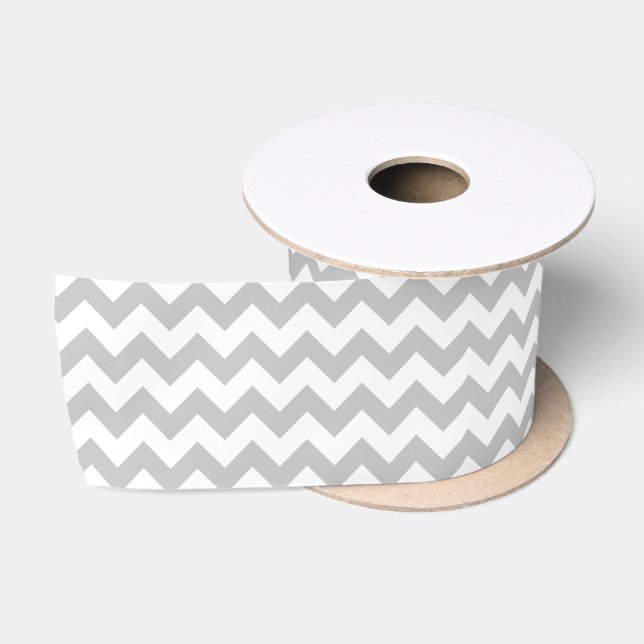 Grey and White Zigzag Chevron Pattern Satin Ribbon (Spool)