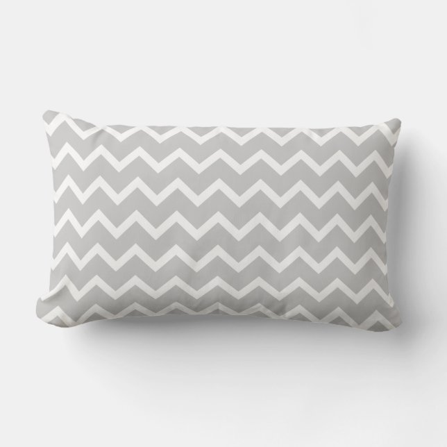 Grey and White Zigzag Stripes. Lumbar Cushion (Front)