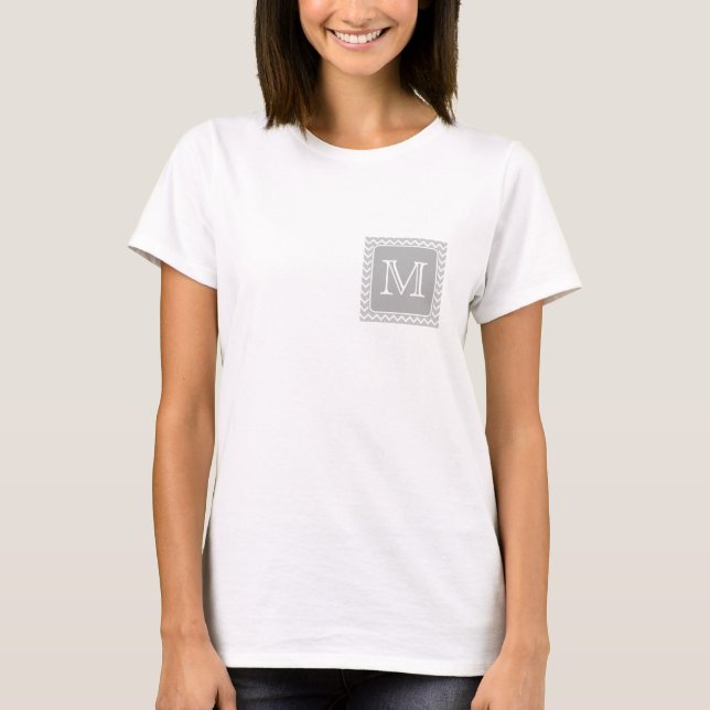 Grey and White Zigzags with Custom Monogram. T-Shirt (Front)