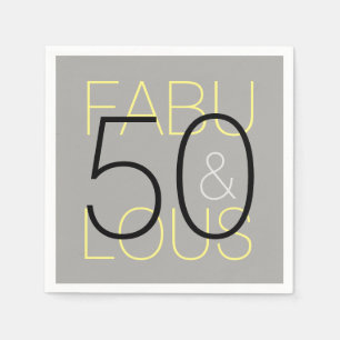 Grey and Yellow 50 & Fabulous Paper Napkin