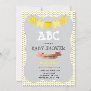 Grey and yellow ABC shower theme Invitation