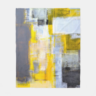 Grey and Yellow Abstract Art Paintingabstract,art, Fleece Blanket