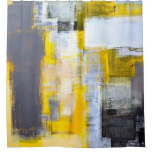 Grey and Yellow Abstract Art Paintingabstract,art, Shower Curtain