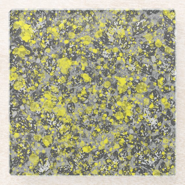 grey and yellow abstract glass coaster (Front)