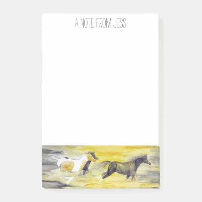 Grey and Yellow Abstract Horse Artwork Post-it Notes (Front)