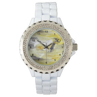 Grey and Yellow Abstract Horse Artwork Watch