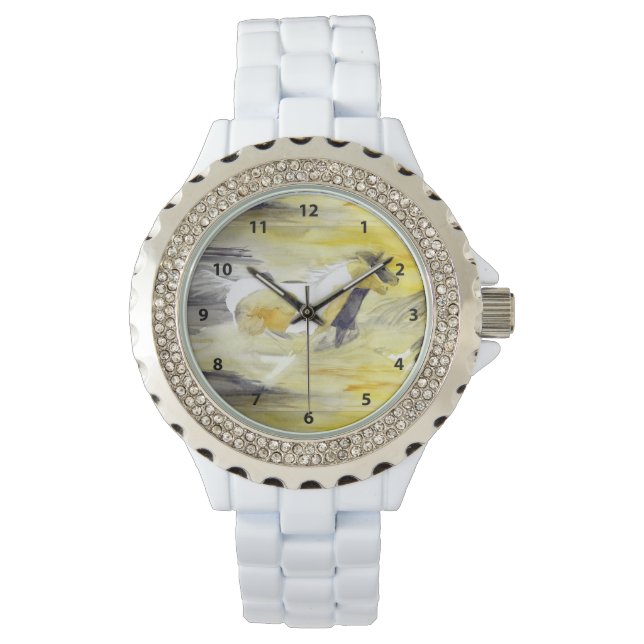Grey and Yellow Abstract Horse Artwork Watch (Front)