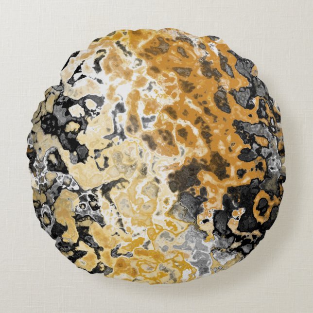 Grey and yellow abstract round cushion (Front)