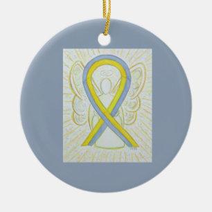 Grey and Yellow Awareness Ribbon Angel Ornaments