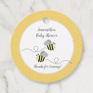 Grey and Yellow Bumble Bees Round Favour Tag