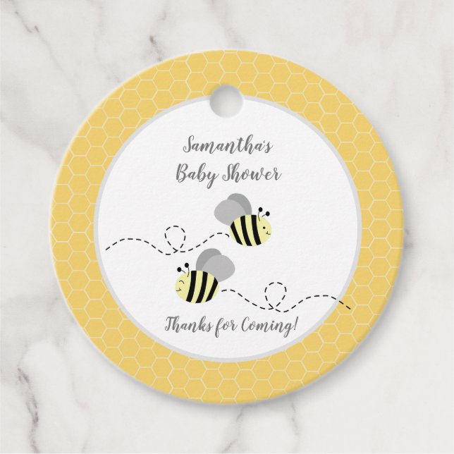 Grey and Yellow Bumble Bees Round Favour Tag (Front)