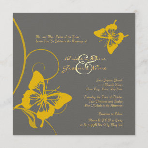 Grey and Yellow Butterfly Wedding Invitation