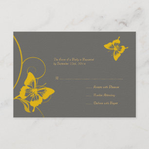 Grey and Yellow Butterfly Wedding RSVP