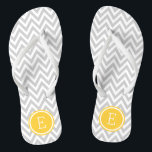 Grey and Yellow Chevron Monogram Jandals<br><div class="desc">Custom printed flip flop sandals with a stylish modern chevron pattern and your custom monogram or other text in a circle frame. Click Customise It to change text fonts and colours or add your own images to create a unique one of a kind design!</div>