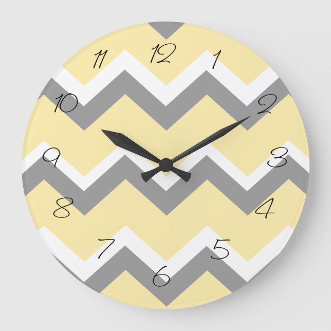 Grey and Yellow Chevron Wall Clock (Front)