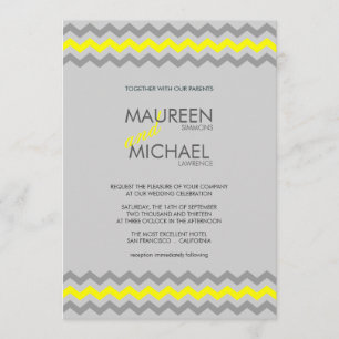 Grey and Yellow Chevron Wedding Invitations