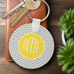 Grey and Yellow Chevrons Custom Monogram Key Ring<br><div class="desc">A bold art deco design in fresh,  cheerful colours. If you need to adjust the monograms,  click on the customise it button and make changes.</div>