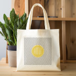 Grey and Yellow Chevrons Custom Monogram Tote Bag<br><div class="desc">A bold art deco design in fresh,  cheerful colours. If you need to adjust the monograms,  click on the customise it button and make changes.</div>