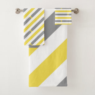 Grey and yellow diagonal small stripes bath towel set