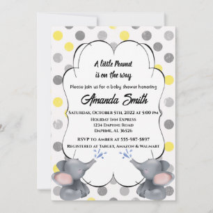 Grey and Yellow Elephant Polka Dot Baby Shower Inv Invitation