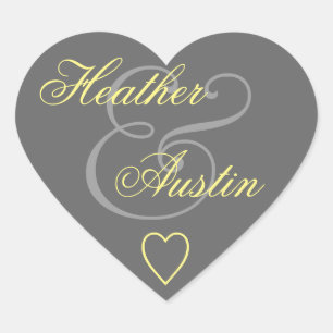 Grey and Yellow Envelope Seal Wedding Heart V14A