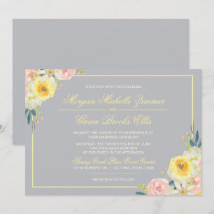 Grey and Yellow Floral Wedding Invitation