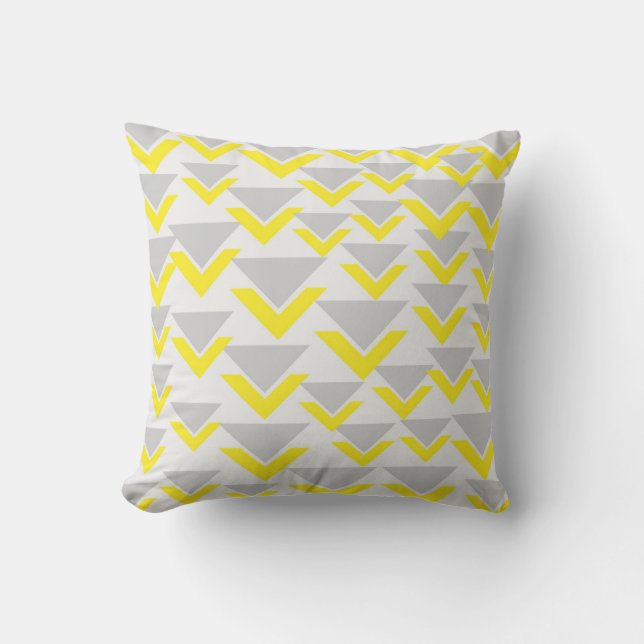 Grey and Yellow Geometric Pattern Cushion (Front)