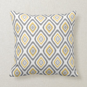 Grey and Yellow Ikat Diamond Pattern Cushion