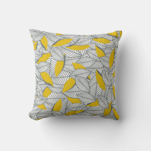 Grey and yellow leaf pattern. cushion