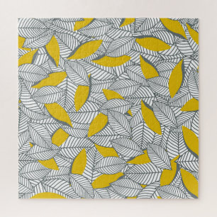 Grey and yellow leaf pattern. jigsaw puzzle