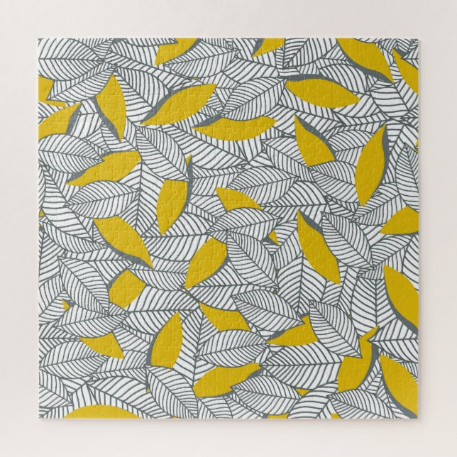 Grey and yellow leaf pattern. jigsaw puzzle (Vertical)